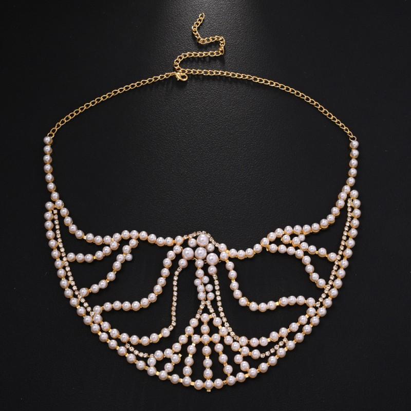 

Mesh Pearl Mask Female Personality Design Fashion Stage Performance Party Holiday Accessories золотистый