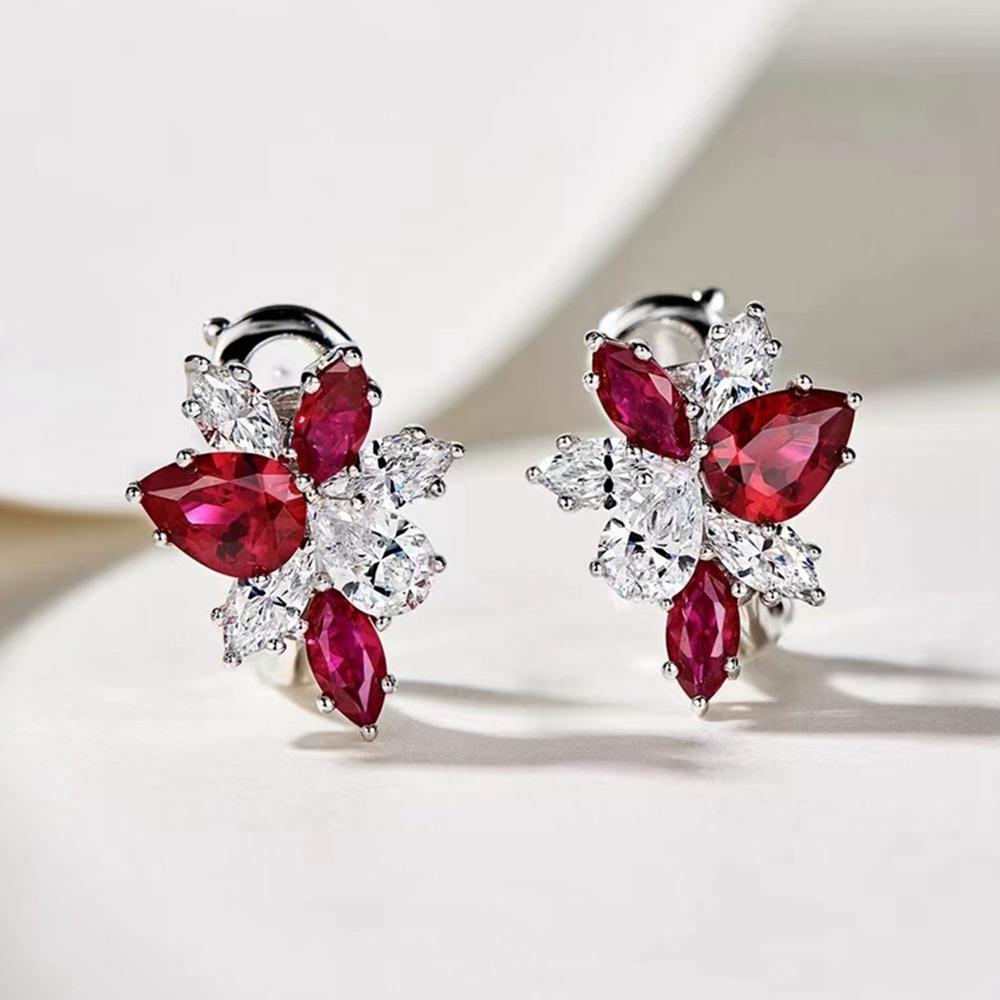 WUIHA 100% 925 Sterling Silver Sparkling Pear Marquise Cut Ruby High Carbon Diamonds Gems Ear Studs Earrings Fine Jewelry Gifts