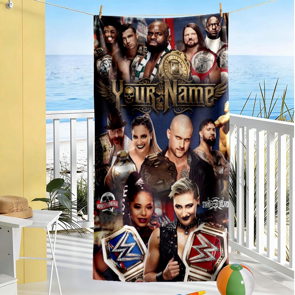 Wrestlemania Customized Name Beach Towel Super Soft & Absorbent Perfect for Traveling Yoga Camping and Swimming
