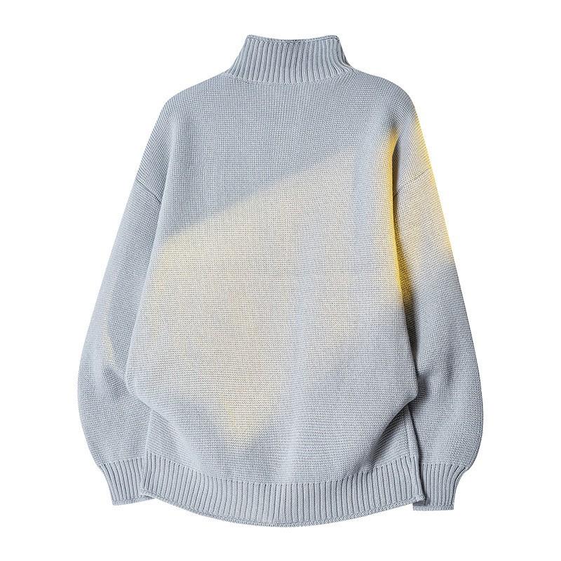 Mens Stand Collar Zip-Up Knit Cardigan Casual Comfortable Sweater Loose Fit Long Sleeve Fall Winter