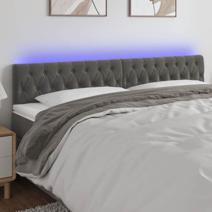 VidaXL Tête de Lit à LED Meuble de Chambre à Coucher Accessoire de Lit Double Tête de Cadre de Lit Intérieur Gris Foncé 3122009