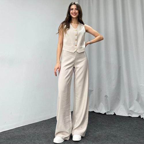 Spot 2024 summer European and American suit women s trousers high sense Amazon fashion casual women s two-piece set summer S