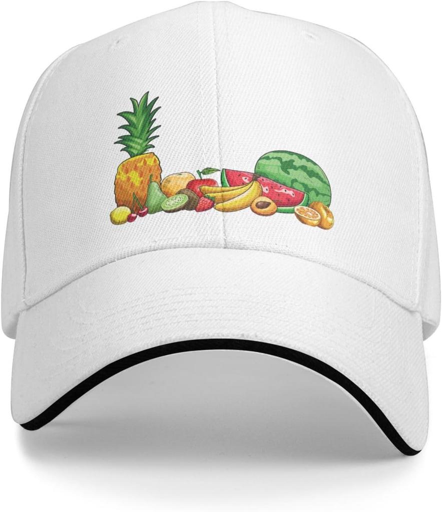 Tropical Fruits Print Baseball Cap Casual Polyester Adjustable Summer Snapback Hat for Adult