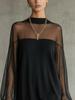 European Mesh Patchwork Sheer Long Sleeve Pullover Dress