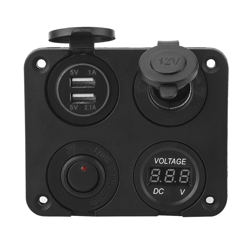 12V 4 Gang LED Toggle Switch Panel Cigarette Lighter Voltmeter Dual USB 4.2A for Car Boat Red