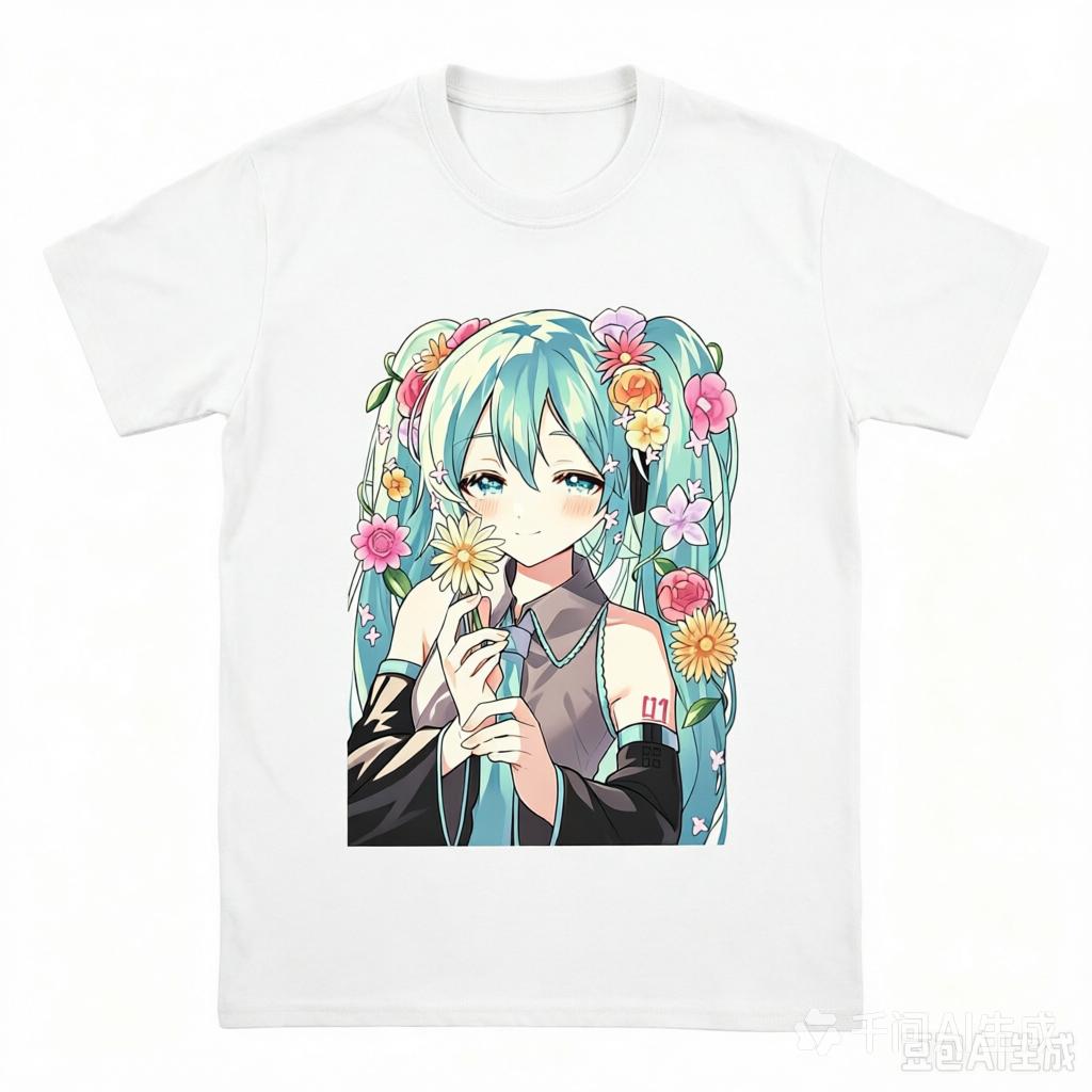 2026 New Japanese Hatsune Miku Anime Printed Cotton Retro Distressed Short‑Sleeved T‑Shirt Vintage For Adults And Kids