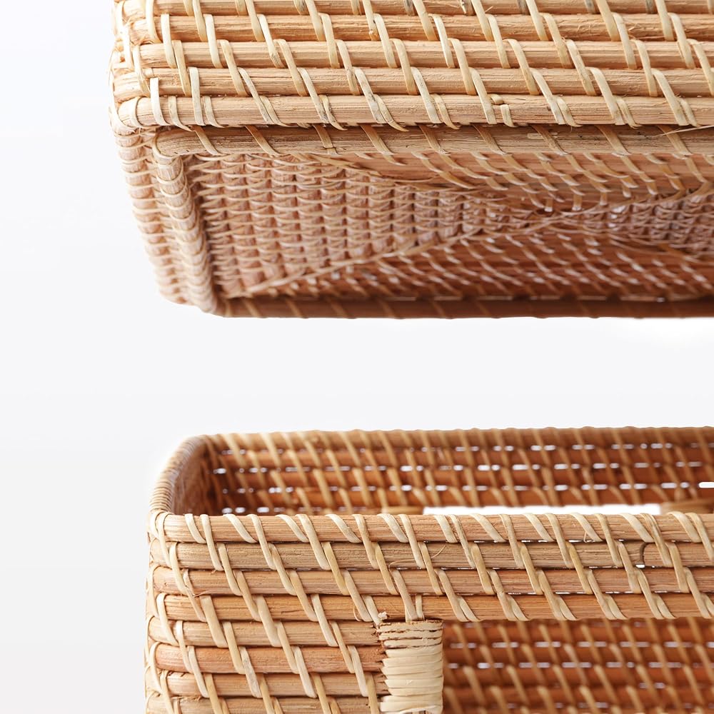 MUJI Stackable Rattan Rectangular Basket - Medium V Approx. W35 X D36 X H16cm 18021833 Basket