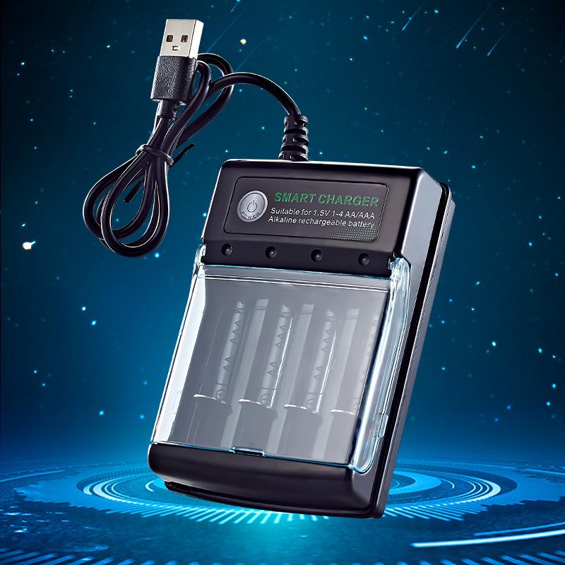 USB Charger for 1.5V Alkaline Rechargeable AA & AAA Batteries, 4-Slot Independent Charging Dock