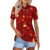 Dámská móda Ležérní klopa Krátký rukáv Vánoční potisk Košile Dámské knoflíkové topy
