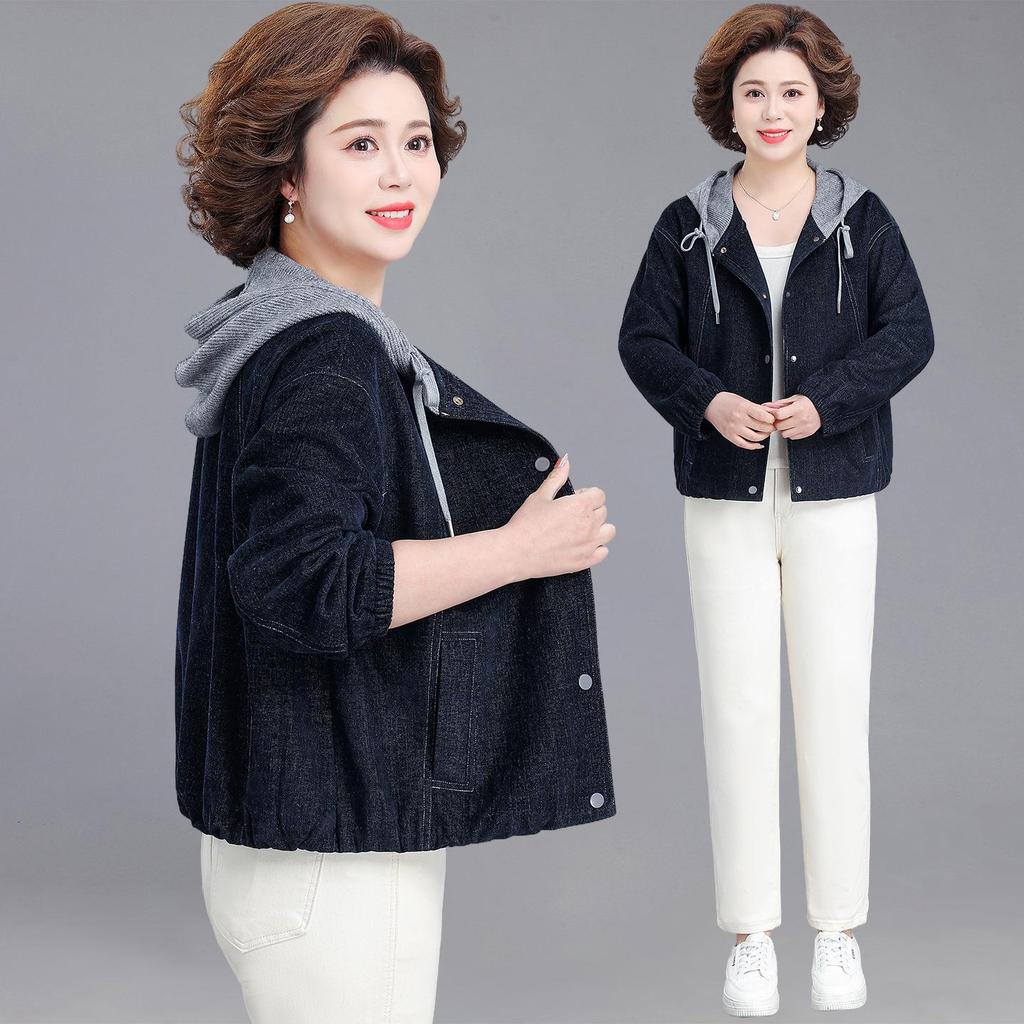 Stylish Spring Denim Hooded Jacket for Middle-Aged Women - Mother's Day Special