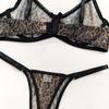 French Leopard Print Mesh Push-up Bra and Panty Lingerie Set