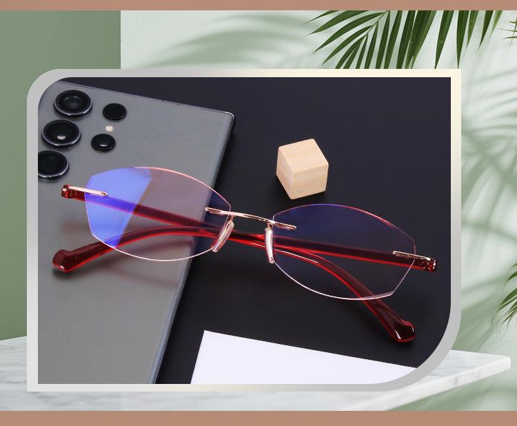 Stylish Retro Frameless Glasses with High-End Diamond Cut Edges and Anti-Blue Light for Women