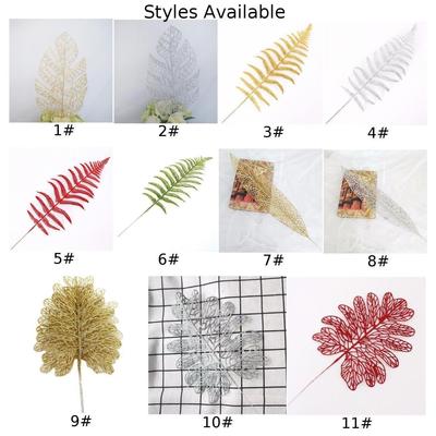 Gold/Silver Glitter Artificial Hollow Flower Leaf Christmas Tree Ornament Decor