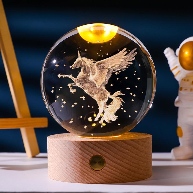 Flickering Crystal Ball Night Light with Engraved Solid Wood Base - Perfect as a Birthday Gift or Creative Graduation Ornament.