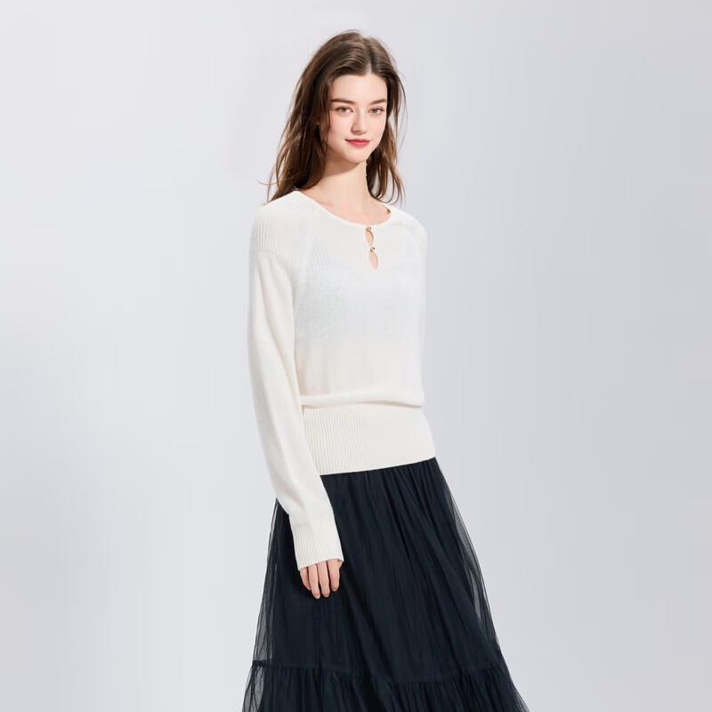 Sancai Women's 100% Merino Wool Round Neck Knit Sweater