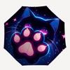 1pc Glowing Neon Cat Paw Print Automatic Folding Umbrella - Portable 3-Fold Design with 8-Bone Iron Frame, Perfect for Outdoor Use, Festive Gifts, Tra