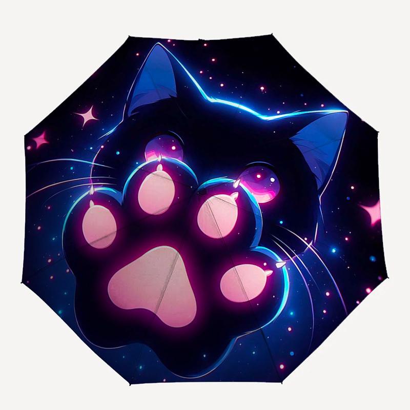 1pc Glowing Neon Cat Paw Print Automatic Folding Umbrella - Portable 3-Fold Design with 8-Bone Iron Frame, Perfect for Outdoor Use, Festive Gifts, Tra