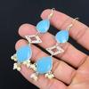 Sterling Silver Aqua Chalcedony Stone Dangle Drop Engagement Art Deco Earrings