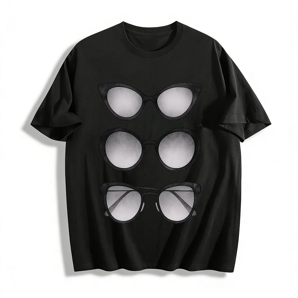 

Vintage Sunglasses Print Casual Top Trendy Pattern Crewneck Pullover Unisex Loose Fit T-Shirt Pure cotton T-shirt XXS