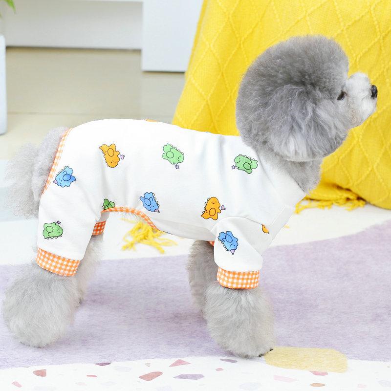 2023 New Dog Clothes Spring and Summer Simple Cute Pet Dog Clothing Orange Dinosaur Home Clothes