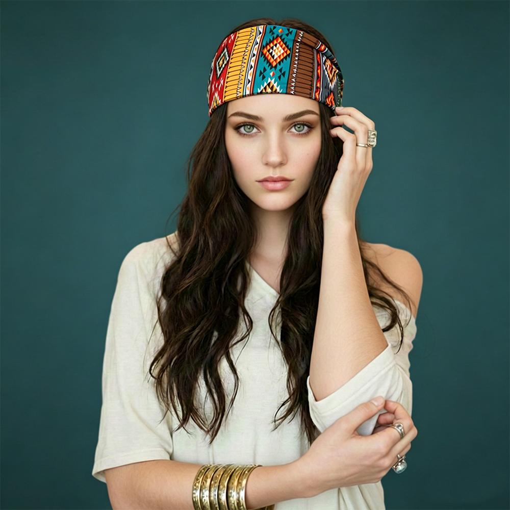 Boho Fitness Headband Flag Print Stretch Hair Band Men Women Anti Slip Sweat Absorbing Yoga Scarf Spring Summer Outdoor