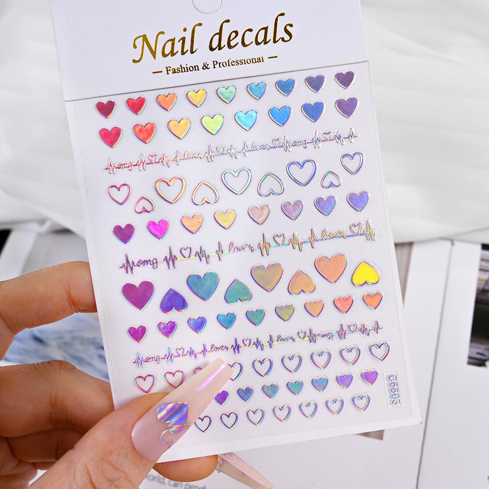 1pcs 3D Bronzing Gold Love Nail Art Stickers Holographic Stars Sun Starlight DIY Nail Decals Manicure Decoration
