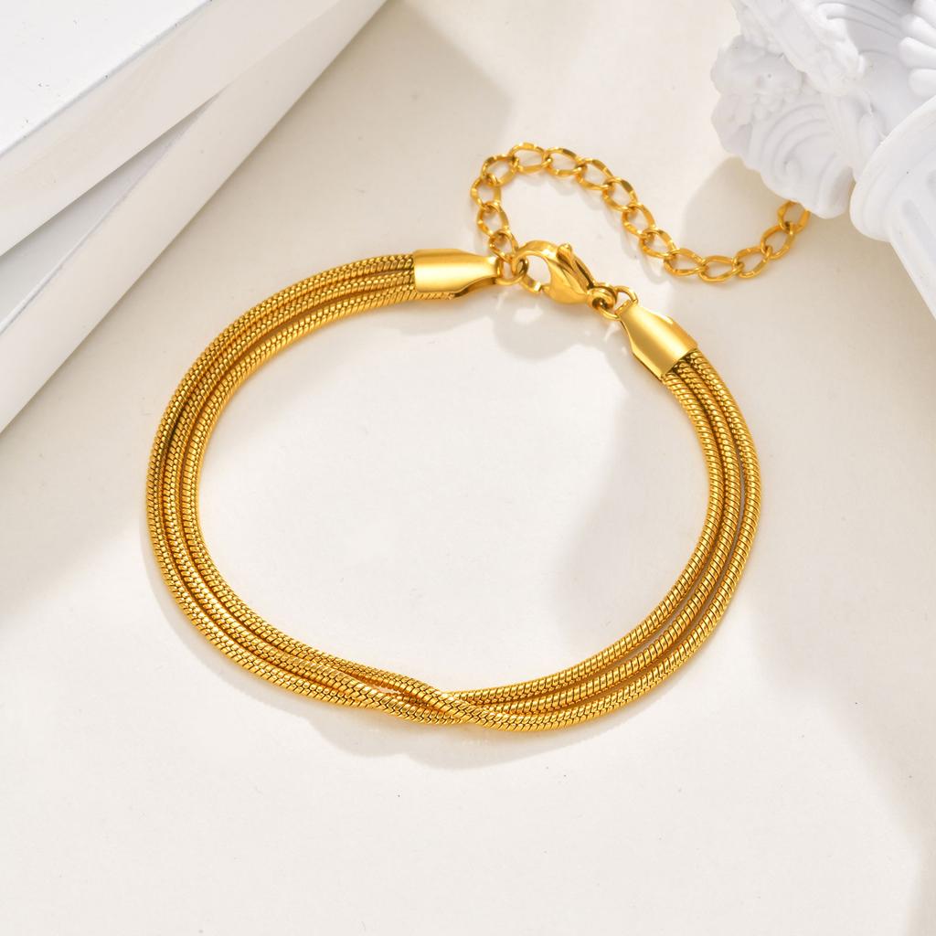 Multi-layer Stackable Beaded Chain Bracelet for Women Stainless Steel 18K Gold Plated Bracelet Hypoallergenic Waterproof Jewelry