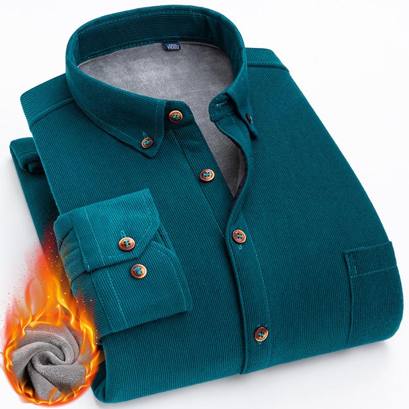 

Мужская рубашка из плотного бархатного вельвета: Осень/Зима, Однотонный, Теплый, Не требует глажки, Универсальный, Модный. 41