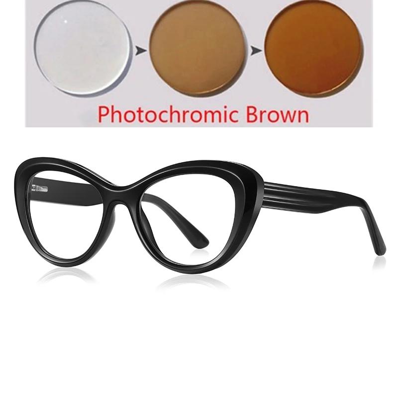 Green Pink Frame Cat Eye Myopia Glasses Woman Spring Hinge TR90 Minus Photochromic Glasses With Diopters 0 -0.5 -0.75 To -6.0