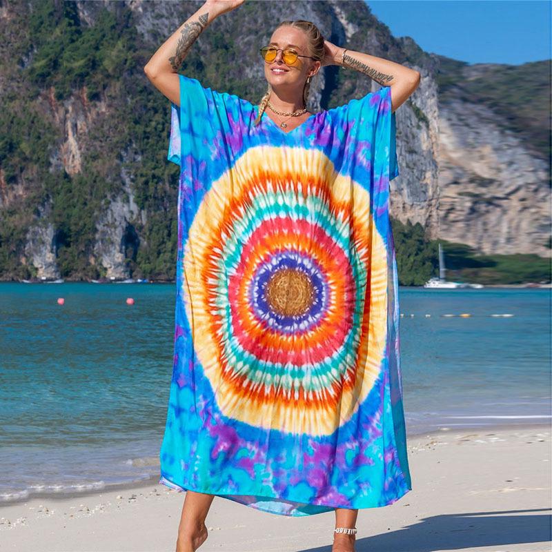 Europäische & Amerikanische Baumwolle Wasserzeichen-Druck Strand Sonnenschutz Überwurf Robe für Badeurlaube