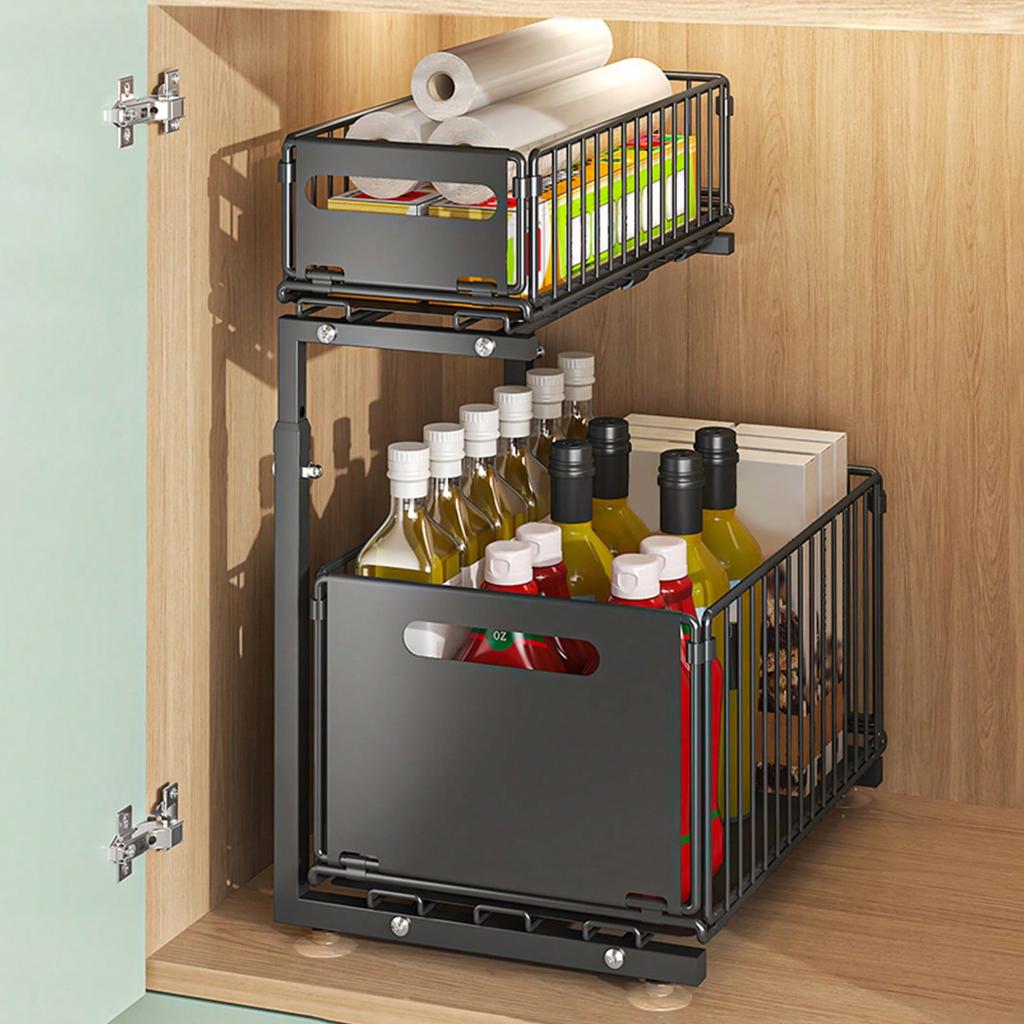 2-Tier Under Sink Organizer Pull-Out Sliding Cabinet Shelf for Kitchen and BathroomSpace Saving Storage Rack