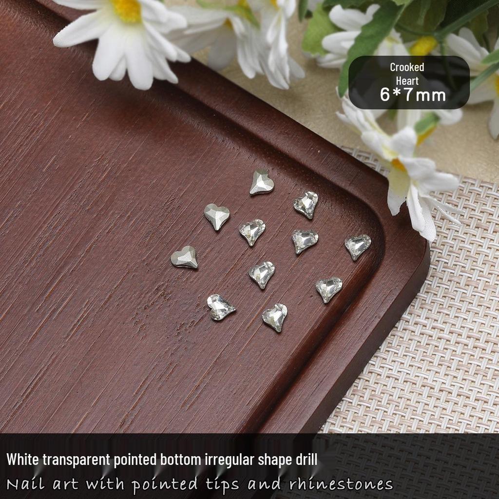 Nail Art Rhinestones: Transparent Pointed Hearts, Axe Heads, Square Rock Candy - Super Shiny Press-on Decorations