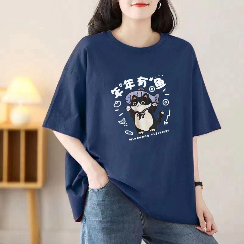 Cotton Ladies Casual Short-sleeved T-shirt Breathable Loose T-shirt Casual Tops