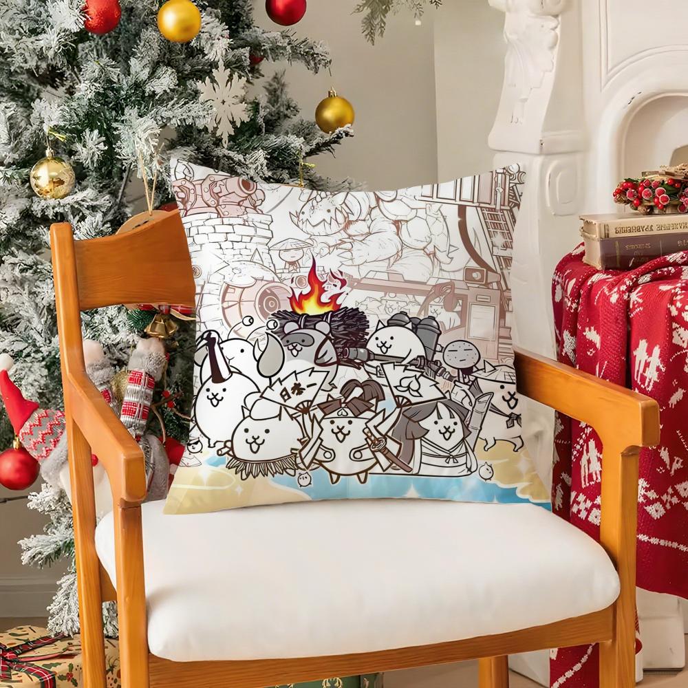 Cartoon Game The Battle Cats-C Pillow Case Silky Short Plush With Invisible Zipper Dustproof Sofa Cushion Cover For Home Decor