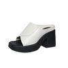 Fashion Comemore Summer New Square Head Solid Slippers for Women Platform Casual Large Size Women's Shoes Black Thick High Heeled Slides