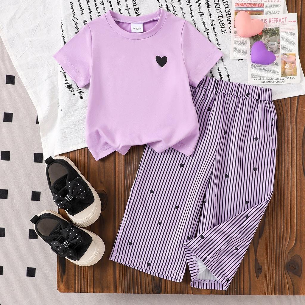 Girls' Simple Set Summer Children's Casual Top and Wide-leg Pants Two-piece Set