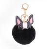 Bulldog Pom Pom Keyring (Black) Bag Decoration Car Perky Ring