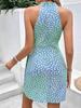 2025 Summer Floral Ruffle Halter Dress for Women - Sleeveless with Zipper