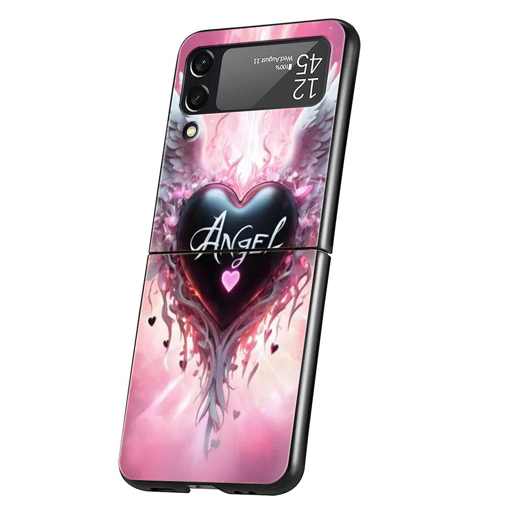 

Жесткий ПК чехол для телефона Samsung Galaxy Z Flip 7 6 5 4 Черная крышка для Galaxy Z Flip 3 Складные сумки Capas Милые Звезды Ангельские крылья Z Flip