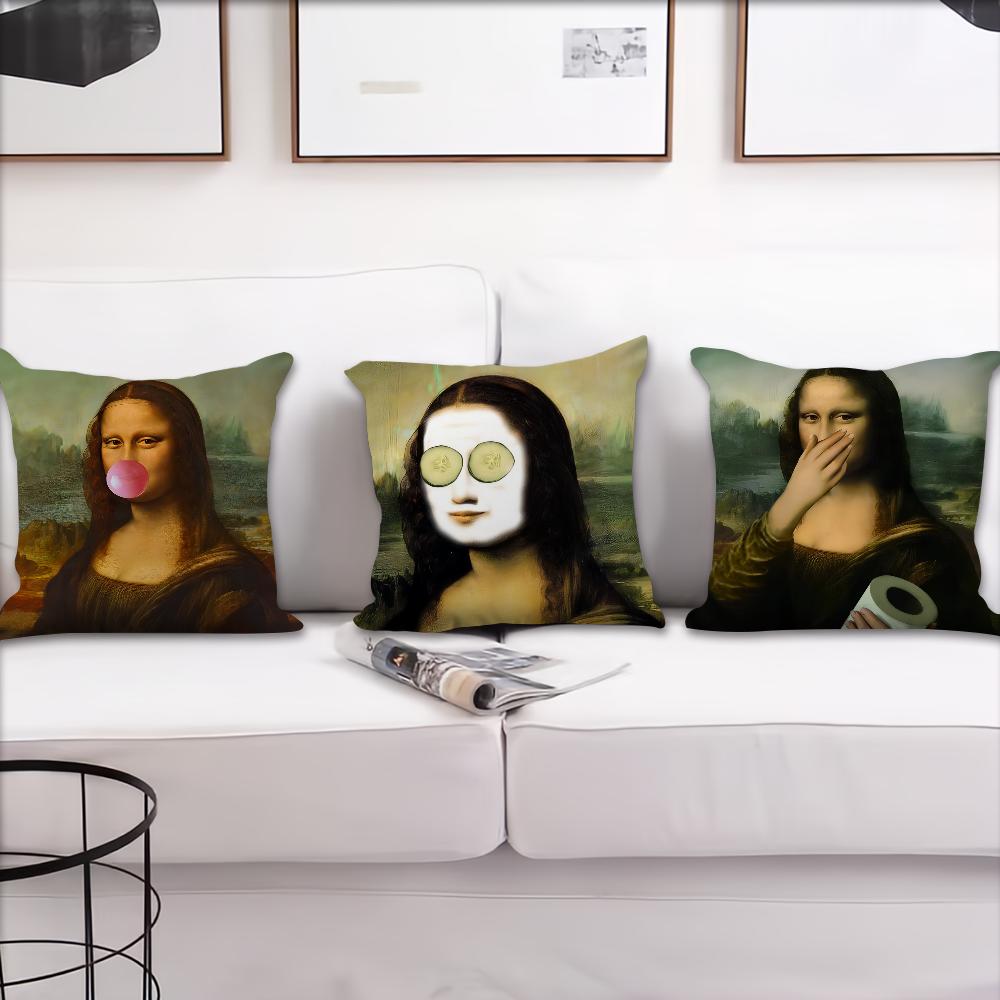 Art Aesthetic Mona Lisa Funny Cushion Cover Pillow Cover Home Sofa Living Decoration Room  Office Car Nordic Simplicity