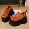 Women's Genuine Leather Platform Shoes 2025: Autumn/Winter Pure Cowhide Petite Height-Increasing Hook & Loop Single Shoes