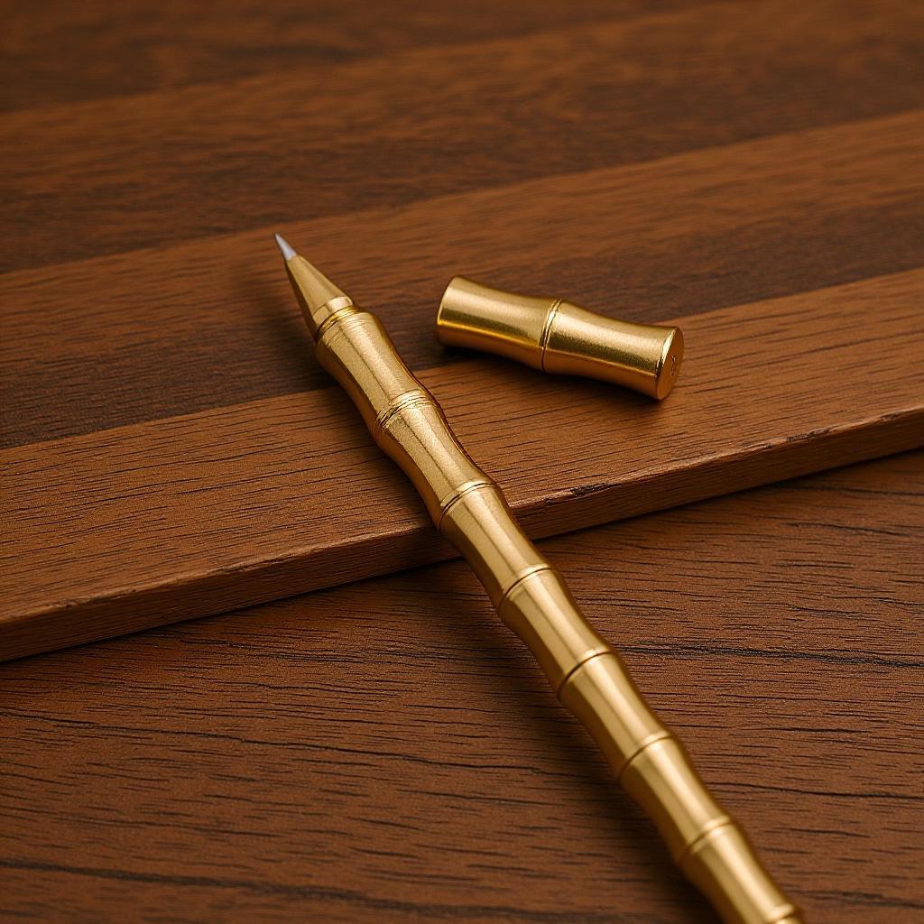 Brass Retro Bamboo Metal Barrel Pen - Neutral Business Signature with Creative Sections