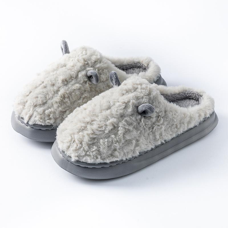 Cotton Slippers for Women, Autumn and Winter Couple's Thick-soled Indoor Household Warm Anti-slip Fluffy Cotton Shoes for Men