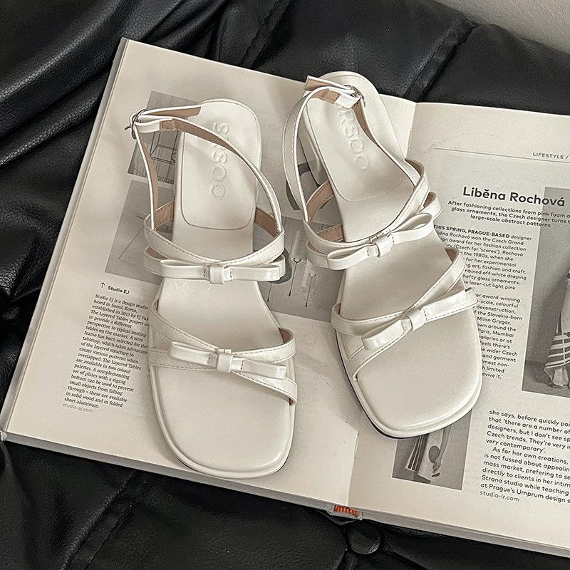 

Босоножки на толстом каблуке с бантом женские летние новые универсальные сандалии на ремешке с пряжкой в один ремешок, увеличивающие рост, модные 40