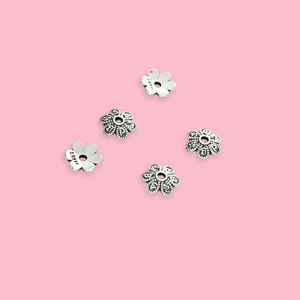 S999 Sterling Silver Six-Character Mantra Flower Bracelet Spacer