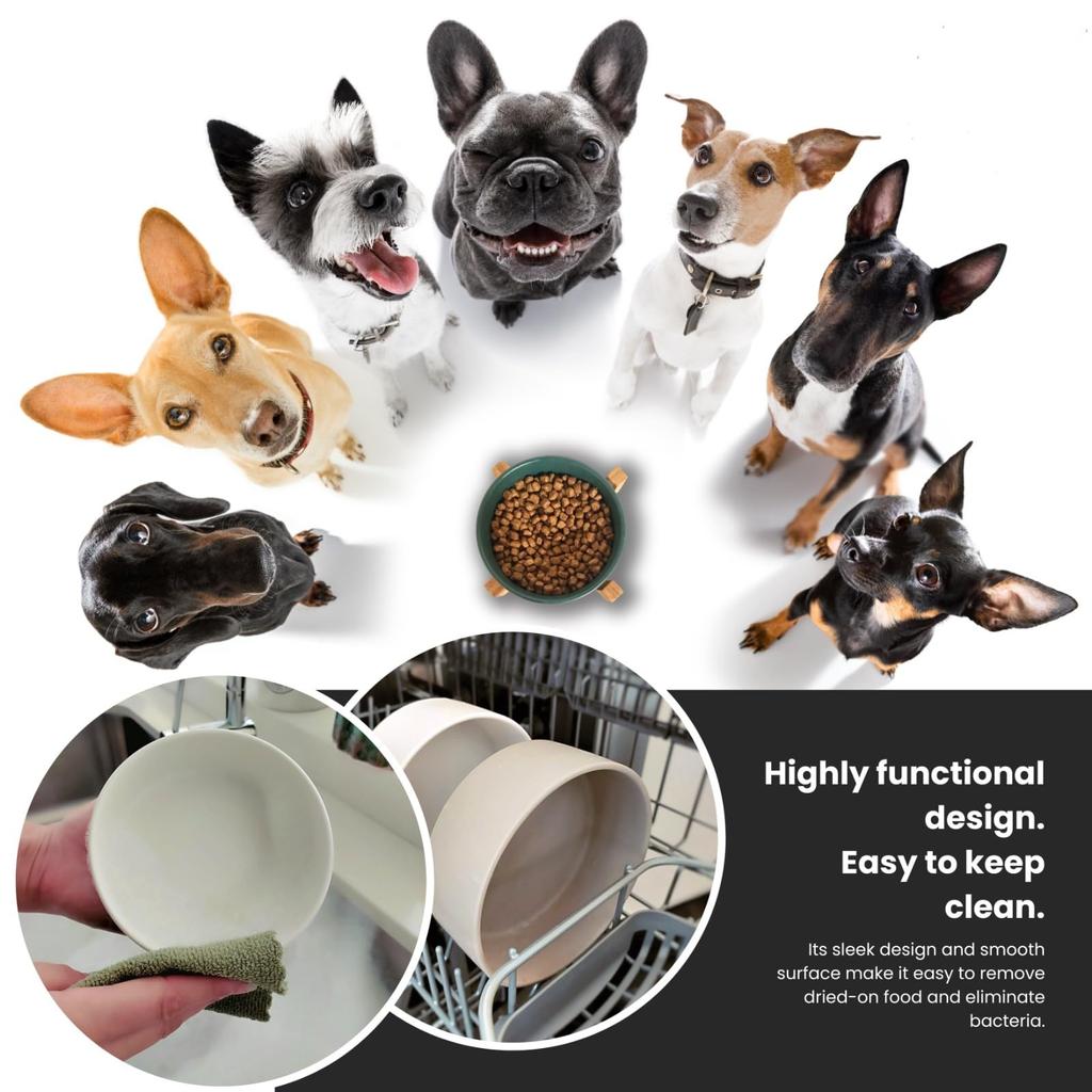 Ceramic Cat Bowl Dog Feeding Bowls Pet Feeder with Wood Stand For Cats Puppy Food Water Storage Feeding Accessories Pet Supplies