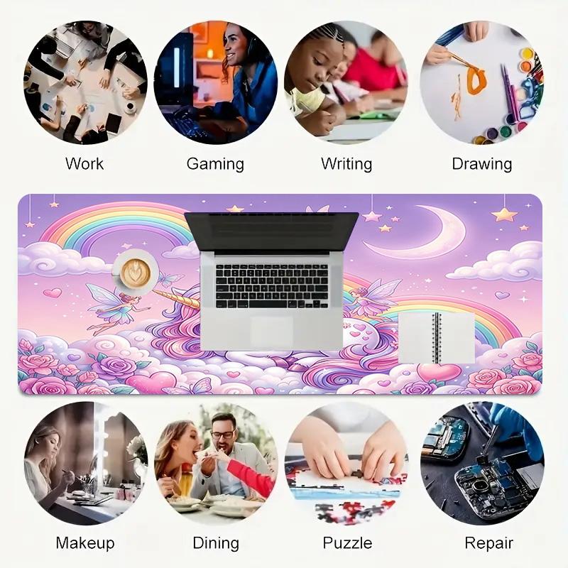 Unicorn Dreams Xl Gaming Mouse Pad Nonslip Rubber Base Stitched Edge Waterproof Desk Mat For Pc Laptop Gamer Office Computer Accessories C927668