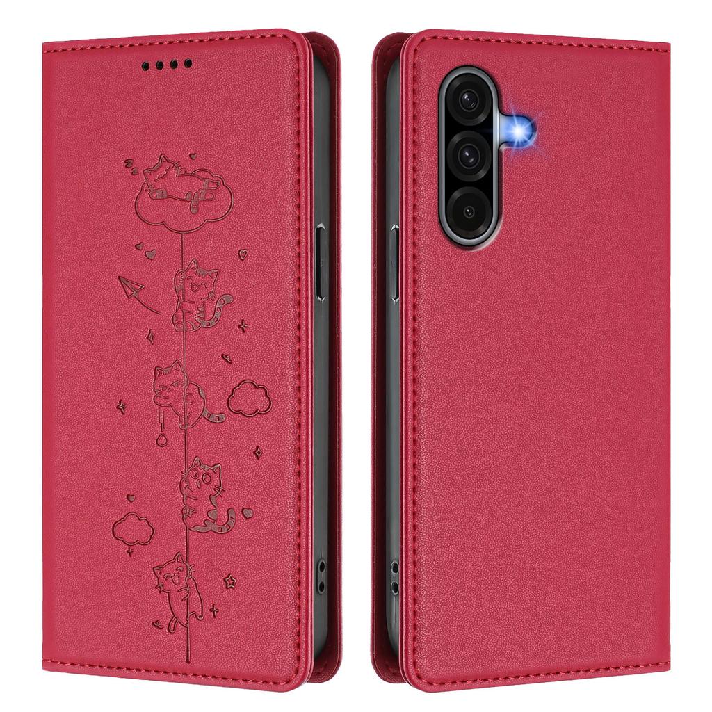 For Samsung Galaxy A56 5G / A36 5G Case RFID Blocking Wallet Stand Imprinted Cat Pattern Leather Phone Cover