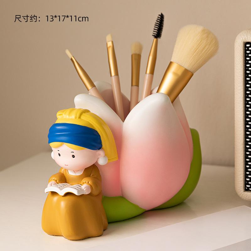 Creative Cute Character Sculpture Pen Holder Office Desktop Storage Decoration Student Practical Stationery Home Decoration
