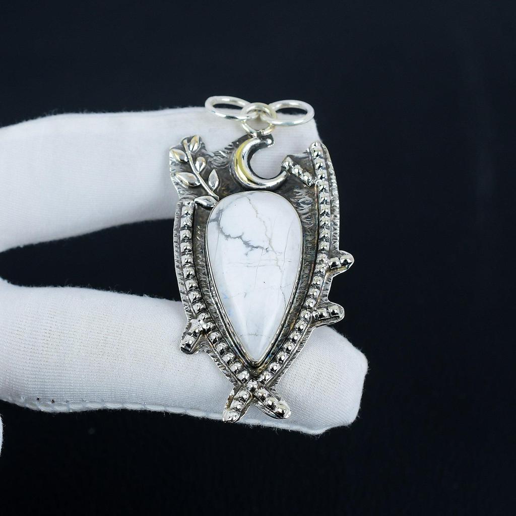 Natural Howlite Gemstone Silver Pendant In 925 Sterling Silver- Handmade Design, Everyday Wear Jewelry, Unique Pendant Wadding Gift